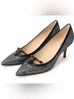 L.K. Bennett Heidi Glitter Mary Jane Heels ✨ Black Sparkle Pumps Size 38
